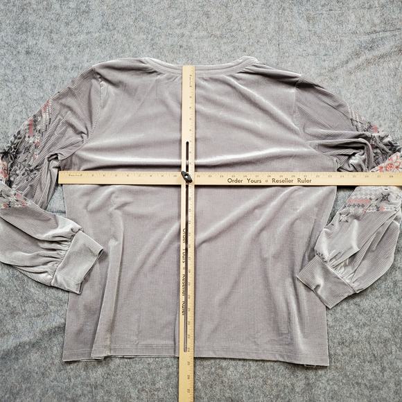 Kate Sam Top Womens XXL Velvet Embroidered Ribbed Boho Balloon Sleeve Soft Lilac - Picture 8 of 11